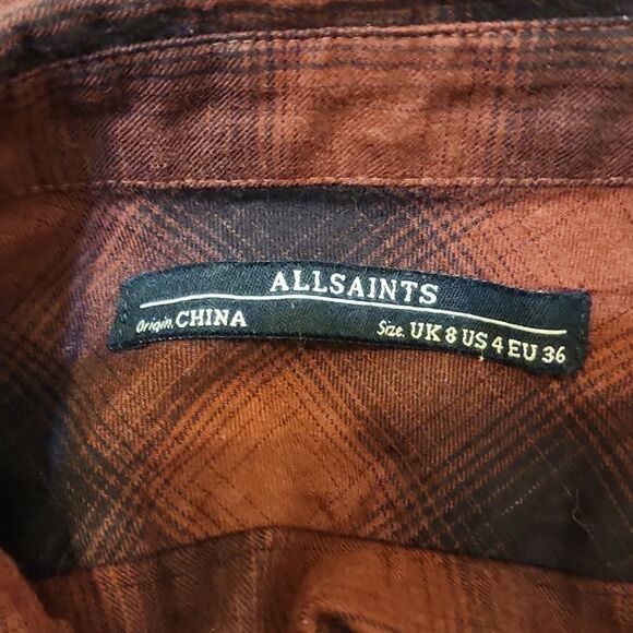All Saints Red Plaid Button Down Kayla Shirt size 8 - Picture 8 of 10